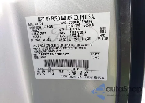 2004 Ford F-150 Fx4/Lariat/Xl/Xlt from USA, damaged, VIN 1FTPX14544NB26425